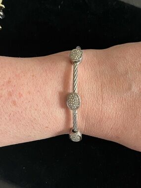 Elegant Twisted Cable Bangle with Pave Crystal Stations & Magnetic Clasp